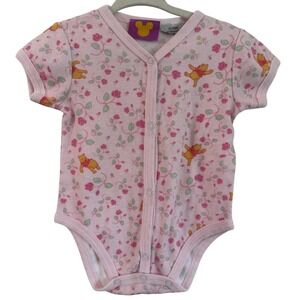 Vintage 90s Disney Winnie The Pooh Flral Baby Girl Onesie 3-6 months cotton pink